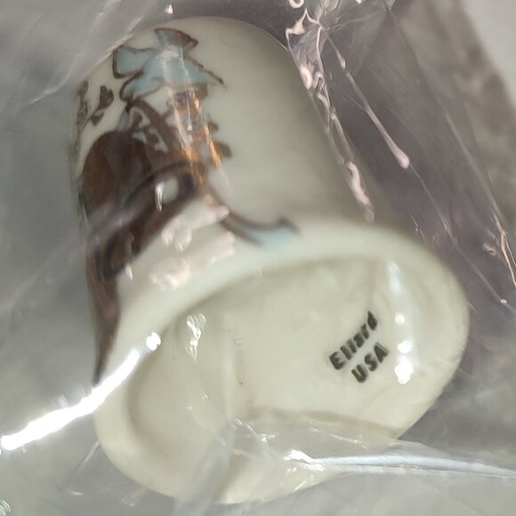Thimble Gold Bells Blue Birds Porcelain Ellard USA Collectible Vintage Academia - Picture 2 of 4